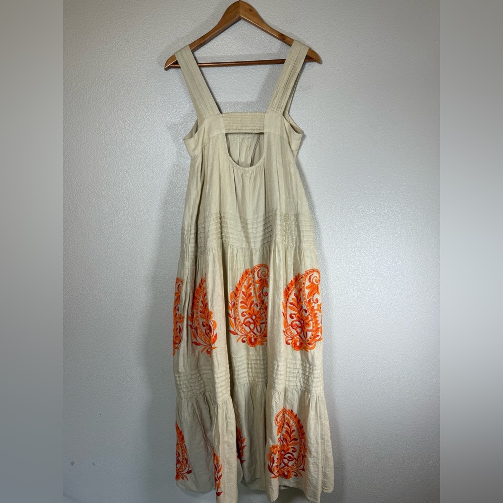 Anthropologie felicity embroidered maxi dress oatmeal and Orange S M - Picture 4 of 11